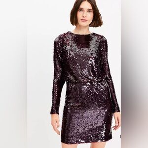 The Loft Burgundy Sequin Long Sleeve Mini Dress size 14